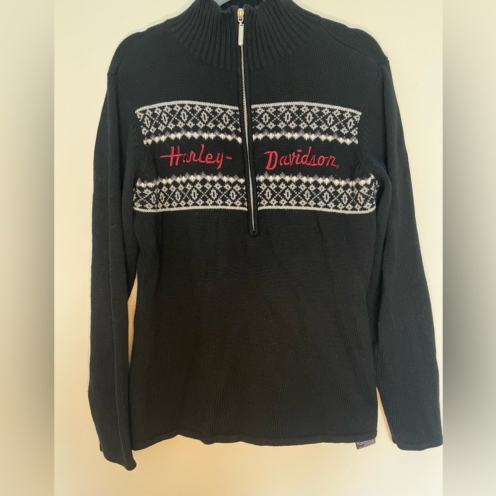 Harley Davidson Womens 1/2 Zip Embroidered Pullover Sweater Size XL